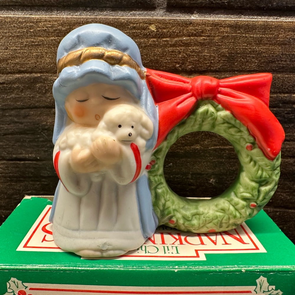Rare Vintage Bisque Porcelain Shepherd & Lamb Napkin‎ Ring by ‘Lil Chimmers